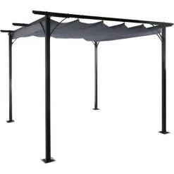 Pergola HHG-116, Garten Pavillon, Stabiles 6cm-Gestell + Schiebedach ~ 3x3m Grau