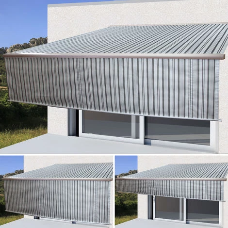 Elektrische Kassetten-Markise HHG-606, Vollkassette, 5x3m Ausfahrbarer Volant ~ Polyester Grau/Weiß