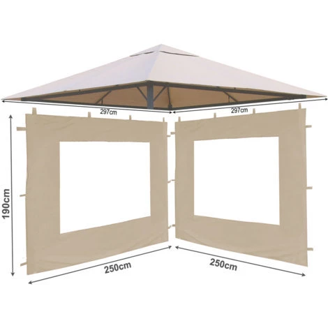 Quick-Star Set Ersatzdach Und 2 Seitenteile Für Garten Pavillon 3x3m Sand Antik Pavillondach Ersatzbezug Seitenwände