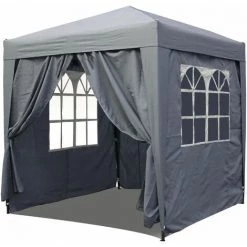 Quick-Star Pop-Up-Pavillon 2,5 X 2,5 M Smoky Grau Mit 4 Easy-Klett Seitenwänden Mit 2 Reißverschlüssen.