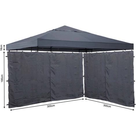 Quick-Star Set Ersatzdach Und 2 Seitenteile Für Pavillon 3x3m Grau RAL 7012 Pavillondach Ersatzbezug Seitenwand Mit Reißverschluss