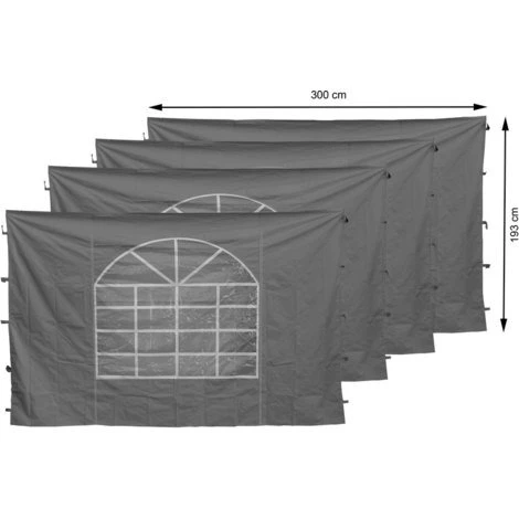 Quick-Star 4 Seitenteile Mit PVC Fenster 300x195cm Für Pavillon Sahara 3x3m Seitenwand Grau