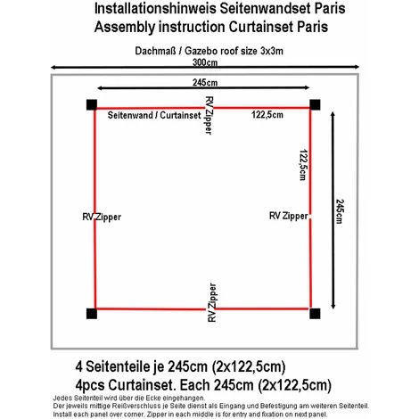Quick-Star 4 Seitenteile Für Pavillon Paris 3x3m Seitenwand Platingrau – Bild 4