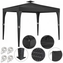 DEUBA Pavillon Poly-Rattan 3x3m Wasserabweisend Dachhaube Partyzelt Garten Gartenzelt Gartenpavillon Outdoor
