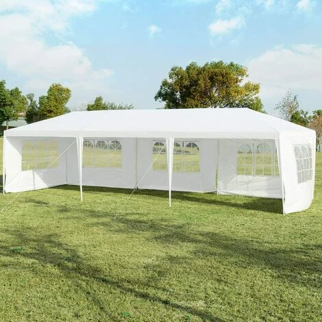 COSTWAY 3x9m Gartenpavillon Partyzelt Mit 5 Abnehmbaren Seitenw?nde, Faltpavillon Bierzelt UV-Schutz, Gartenzelt Faltbar, Faltzelt Pavillon