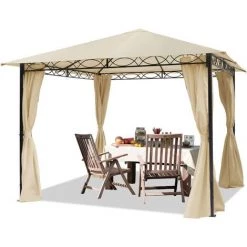 PROFIZELT24 Gartenpavillon 3x3 M Wasserdicht Pavillon Mit 4 Seitenteilen Gartenzelt Ca. 180g/m² Dachplane In Creme Partyzelt