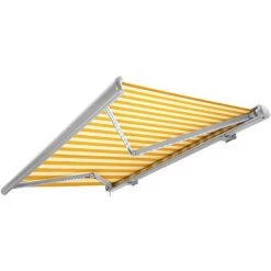 NEMAXX Kassettenmarkise Elektrisch Vollkassettenmarkise Mit LED, Markise Gelb-weiß, Kassette Weiß, Funk Fernbedienung, Wasserdicht, 350x300 Cm (3,5x3m)