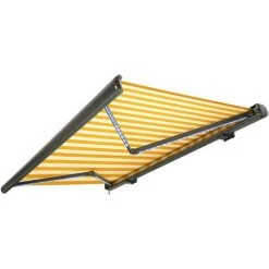 NEMAXX Kassettenmarkise Elektrisch Vollkassettenmarkise Mit LED, Markise Gelb-weiß, Kassette Anthrazit, Funk Fernbedienung, Wasserdicht, 400x300 Cm (4x3m)