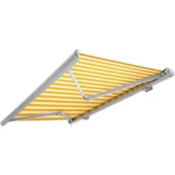 NEMAXX Kassettenmarkise Elektrisch Vollkassettenmarkise Mit LED, Markise Gelb-weiß, Kassette Weiß, Funk Fernbedienung, Wasserdicht, 400x300 Cm (4x3m)