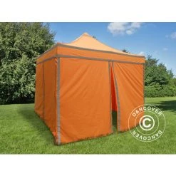 DANCOVER Faltzelt Faltpavillon Wasserdicht FleXtents PRO Arbeitszelt 3x3m Orange Mit Reflektorbändern, Mit 4 Seitenwänden