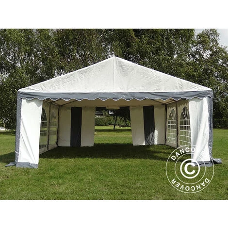 Partyzelt Pavillon Festzelt Dancover Original 5x6m PVC, Grau/Weiß – Bild 4