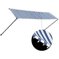 YOUTHUP Einziehbare Markise Mit LED 400×150 Cm Blau Und Weiß