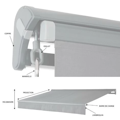 ALICE'S GARDEN Markise - Shado 3 X 2m Grau - Hülse Aus Aluminium, Wird Mittels Kurbel Von Hand Betrieben, Terrassenmarkise Breite 295 Cm, Beschichtetes Polyestergewebe 280 G, Sonnenschutz – Bild 5