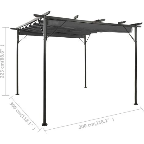 Pergola Mit Ausziehbarem Dach Anthrazit 3x3 M Stahl 180 G/m² VidaXL – Bild 3