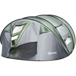 Outsunny Zelt Für 4-5 Personen Campingzelt Mit Heringen Kuppelzelt Polyester B3 Gitter Glasfaser Dunkelgrün+Grau 263,5 X 220 X 123 Cm