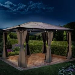 BRAST Alu-Pavillon Premium 3.6x4.8m Grau Festes Dach Wasserdicht + Moskitonetz