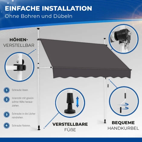 Tillvex Balkonmarkise 150 Cm Anthrazit Gelenkarm Markise Klemmmarkise Sonnenmarkise Balkon Ohne Bohren – Bild 2