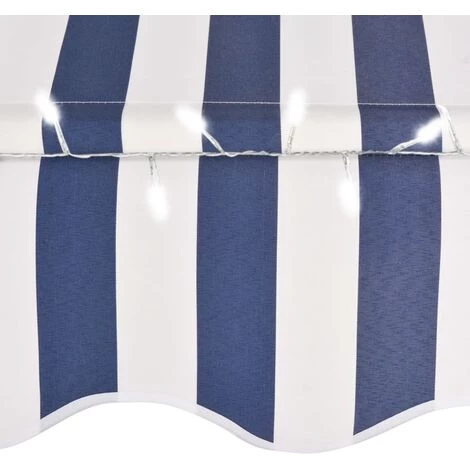 ABCRITAL Einziehbare Markise Handbetrieben Mit LED 300 Cm Blau Weiß – Bild 5