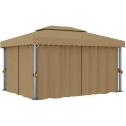 Pavillon Mit Vorhang 4x3 M Taupe Aluminium VidaXL