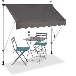 Relaxdays Klemmmarkise Balkon, Handkurbel, Höhenverstellbar, UV-beständig, Ohne Bohren, Polyester, 200 Cm Breit, Grau