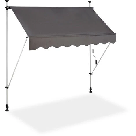 Relaxdays Klemmmarkise Balkon, Handkurbel, Höhenverstellbar, UV-beständig, Ohne Bohren, Polyester, 200 Cm Breit, Grau – Bild 3
