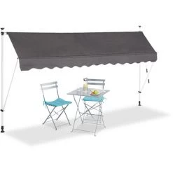 Relaxdays Klemmmarkise Balkon, Handkurbel, Höhenverstellbar, UV-beständig, Ohne Bohren, Polyester, 350 Cm Breit, Grau