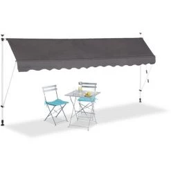Relaxdays Klemmmarkise Balkon, Handkurbel, Höhenverstellbar, UV-beständig, Ohne Bohren, Polyester, 400 Cm Breit, Grau