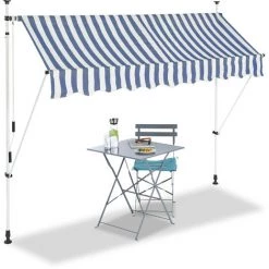 Relaxdays Klemmmarkise, Balkon Sonnenschutz, Einziehbar, Fallarm, Ohne Bohren, Verstellbar, 250 Cm Breit, Blau Gestreift