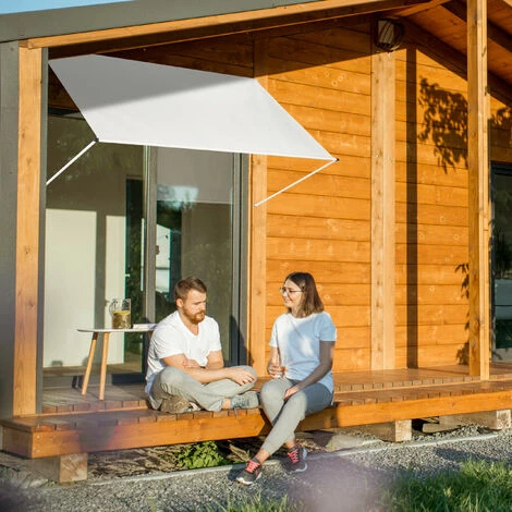 Relaxdays Fallarmmarkise HxB: 120x300 Cm, Schattenspender Für Fenster, 50+ UV-Schutz, Seilzug, Polyester & Metall, Beige – Bild 3