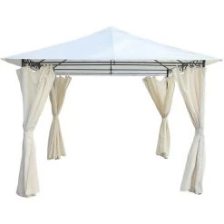 Pergola Für Außenbereich Stahl Chillvert Milos 295x295x250 Cm Mit Beigen Vorhängen