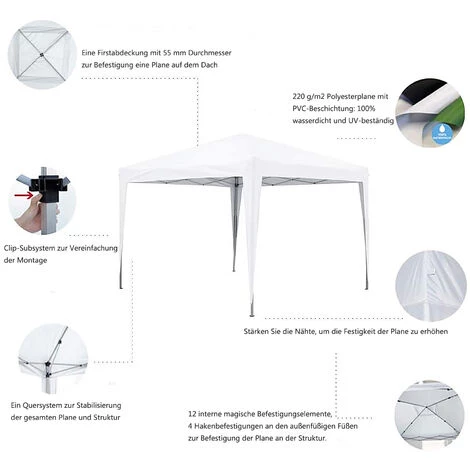 GREADEN Grünes Faltpavillon 3x3m ECO BRISO 30mm Rohr Aus Aluminium & Stahl 420D Wasserdichte Plane Zusammenklappbares Empfangszelt + Transporttasche – Bild 3