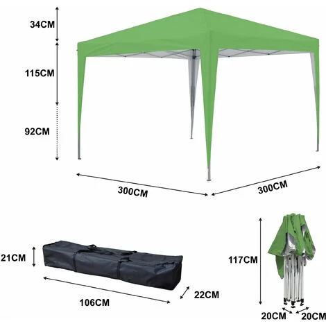 GREADEN Grünes Faltpavillon 3x3m ECO BRISO 30mm Rohr Aus Aluminium & Stahl 420D Wasserdichte Plane Zusammenklappbares Empfangszelt + Transporttasche – Bild 4