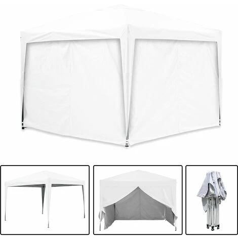 GREADEN Weißes Faltpavillon 3x3m + Seitenteilen, 30mm Stahlrohr, 220g / M² Polyesterplane Mit 100% Wasserdicht PVC-Beschichtung, Faltpavillon + Transporttasche