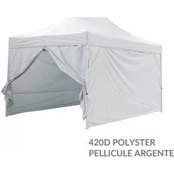GREADEN 4 Seitenwände Vom Pavillon (OHNE STRUKTUR)3X4,5M - WEIß - 3 Wände Ohne Fenster + Eine Wand Mit Einer Tür - 420D Versilbertes Polyester, NUR Für 32MM Röhren