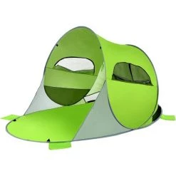 COSTWAY Pop Up Strandmuschel 3-4 Personen Strandzelt Sonnenschutz Wurfzelt Mit Tragetasche & 2 Netz-Fenstern & 4 Sandtaschen Automatisch Für Strand, Garten, Camping Grün