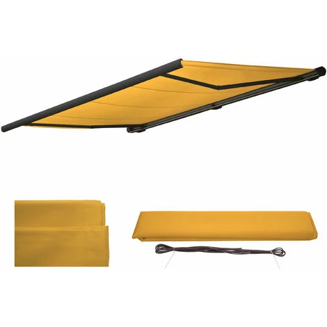 Ersatz-Bezug Für Markise HHG-540, Vollkassette Ersatzbezug Sonnenschutz 5x3m ~ Polyester Gelb – Bild 2