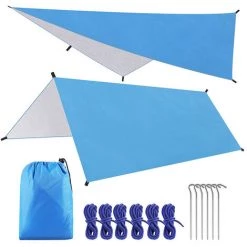BETTERLIFE Campingzelt Plane 3 * 3M Wasserdicht Winddicht Hängematte Regen Fliegenzelt Tarp Tragbare Plane SHELTER SUNSHADE Baldachin, Für Im Freien Angeln Camping Wandern (Farbe: Blau)