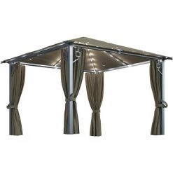 Pavillon Mit Vorhängen & LED-Lichterkette 300x300 Cm Taupe Alu VidaXL