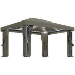 Pavillon Mit Vorhängen & LED-Lichterkette 4x3 M Taupe VidaXL