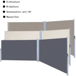 Wolketon 160x600 Cm Doppel Seitenmarkise, Beige Markise Mit TÜV Geprüft Markise Ausziehbar UV-beständig Für Balkon,Terrasse,Balkon,Garten Spielplätzen Sichtschutz