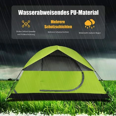 COSTWAY 4 Personen Campingzelt Doppelschicht, Kuppelzelt Winddicht, Camping Tent Für Wandern, Im Freien, Wurfzelt Mit Wasserabweisendem Regenverdeck – Bild 2