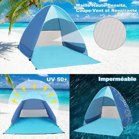 Anti-UV-Zelt, Strandhütte Mit UPF 50+ UV-Sonnenschutz Für 2-3 Personen, Tragbares Pop-Up-Sofort-Strandzelt, Inklusive Tragetasche Und Zeltstangen, Blau – Bild 3