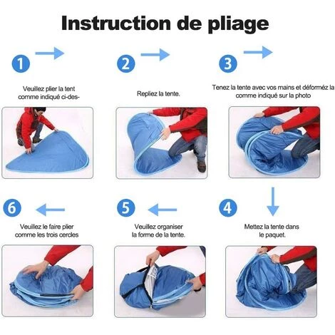 Anti-UV-Zelt, Strandhütte Mit UPF 50+ UV-Sonnenschutz Für 2-3 Personen, Tragbares Pop-Up-Sofort-Strandzelt, Inklusive Tragetasche Und Zeltstangen, Blau – Bild 5