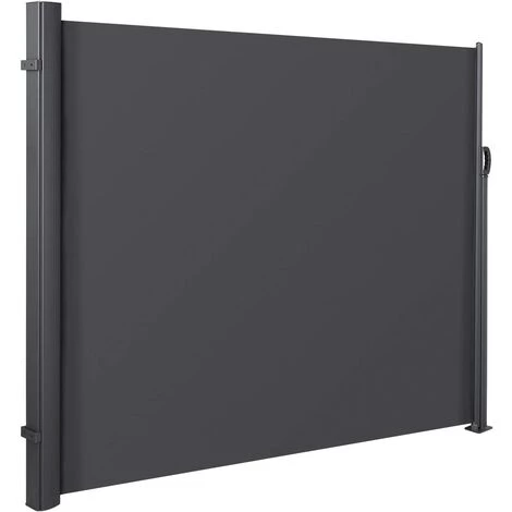 Femor Markise Versenkbare Seitenmarkise, Outdoor-Screen, Sichtschutz, Sonnenschutz, Aluminiumhalterungen Und Rollfuß Für Garten, Balkon, Terrasse - 300X180cm, 280 G/, Grau