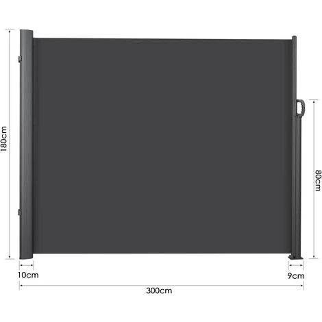 Femor Markise Versenkbare Seitenmarkise, Outdoor-Screen, Sichtschutz, Sonnenschutz, Aluminiumhalterungen Und Rollfuß Für Garten, Balkon, Terrasse - 300X180cm, 280 G/, Grau – Bild 2