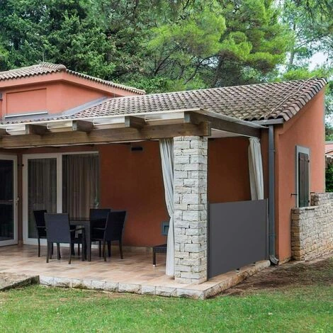 Femor Markise Versenkbare Seitenmarkise, Outdoor-Screen, Sichtschutz, Sonnenschutz, Aluminiumhalterungen Und Rollfuß Für Garten, Balkon, Terrasse - 300X180cm, 280 G/, Grau – Bild 4