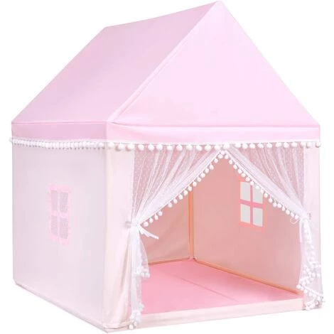 GOPLUS Kinderzelt Mit Waschbarer Matte, Spielzelt Für Maedchen & Jungen, Indoor & Outdoor,Konstruktion Aus Massivholz, Grosser Raum, Geschenk Für Kinder Zum Geburtstag, Weihnachten (Rosa) – Bild 4