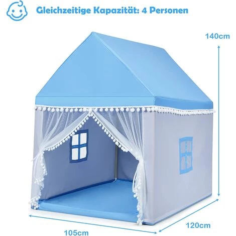 GOPLUS Kinderzelt Mit Waschbarer Matte, Spielzelt Für Maedchen & Jungen, Indoor & Outdoor,Konstruktion Aus Massivholz, Grosser Raum, Geschenk Für Kinder Zum Geburtstag, Weihnachten (Blau) – Bild 4