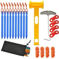 ILoveMilan Zelt Bodennägel 10er Pack, Mit Windseil, Nagelzieher, Kunststoffhammer, Doppelöse, Für Outdoor Campingzelt, Markisen, Wandern. （Blau）