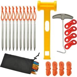 ILoveMilan Zelt Bodennägel 10er Pack, Mit Winddichtem Seil, Nagelzieher, Kunststoffhammer, Doppelöse, Für Outdoor-Campingzelt, Markisen, Wandern. （Silber）